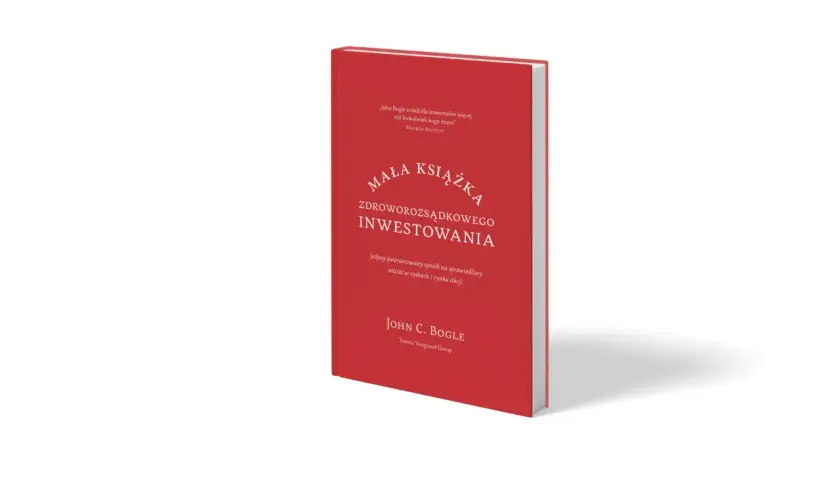 Czerwona okładka książki "Mała książka zdroworozsądkowego inwestowania" Johna C. Bogle'a, z cytatem Warrena Buffetta.