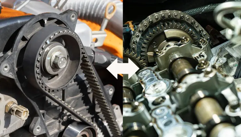 Comparación de un motor con correa de distribución y uno con cadena. ¿Cuántas correas tiene un coche?
