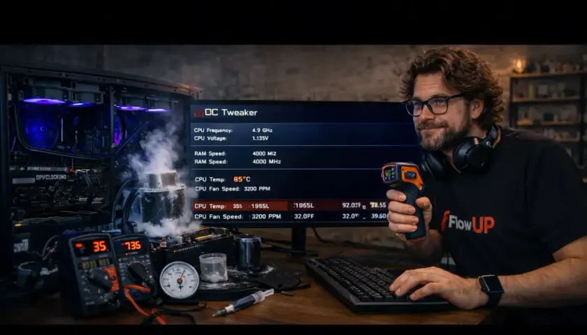 Un homme teste les limites de son PC, cherchant à comprendre qu'est-ce que l'overclocking. Vapeur et températures extrêmes sont au rendez-vous.