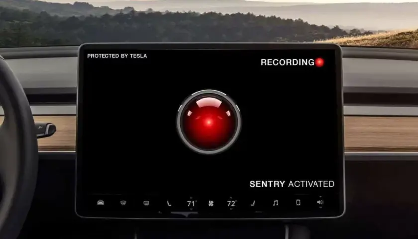 Tesla Sentry Mode aktiverad, inspelning pågår. En röd lins lyser. Är Tesla Sentry Mode lagligt i Sverige?