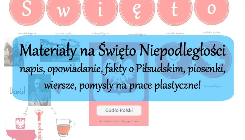 Materiały na Święto Niepodległości: 11 listopada karty pracy do druku z wierszami, piosenkami i pomysłami na prace plastyczne.