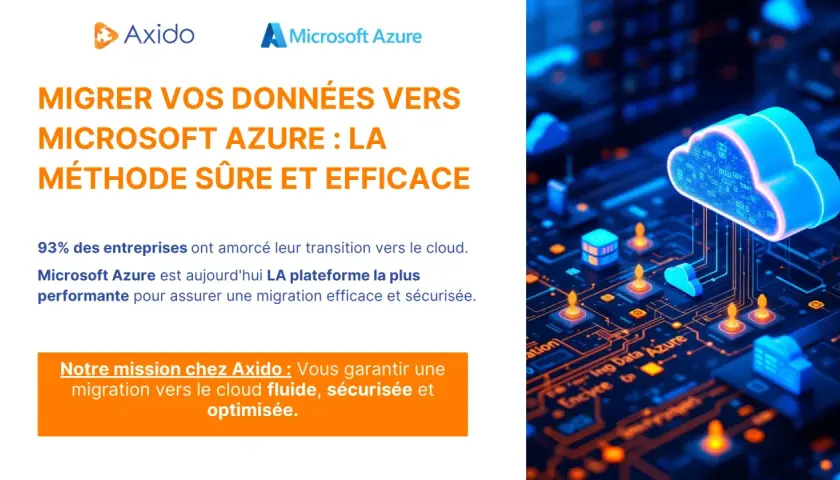 Illustration d'un exemple de cloud computing avec un nuage bleu lumineux sur un circuit imprimé. Axido et Microsoft Azure proposent une migration de données efficace.