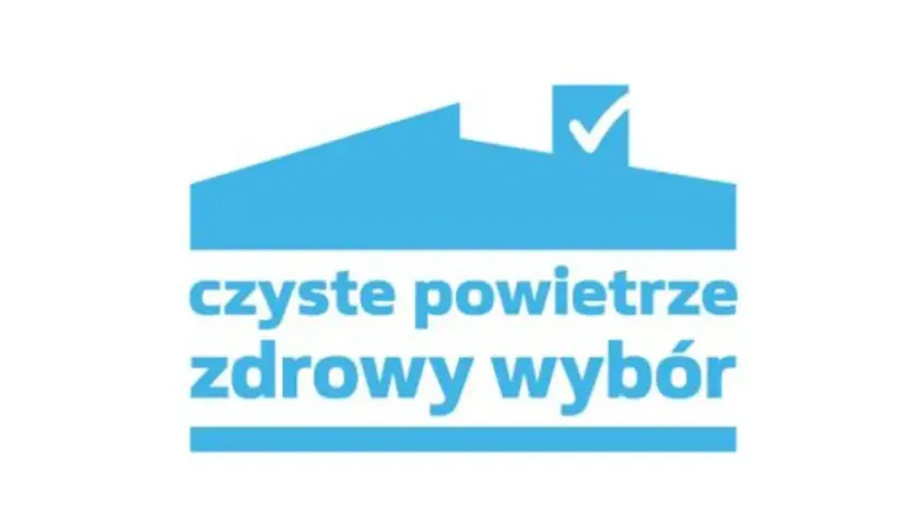 Ranking najlepszych firm pomagających w programie Czyste Powietrze. Logo z domkiem i hasłem "czyste powietrze zdrowy wybór".