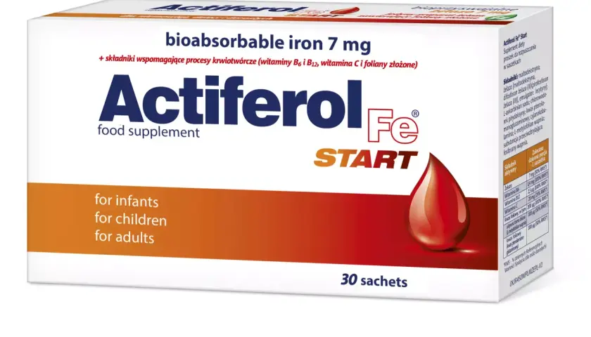 Actiferol Fe Start, suplement diety z żelazem, dla niemowląt, dzieci i dorosłych. 30 saszetek.