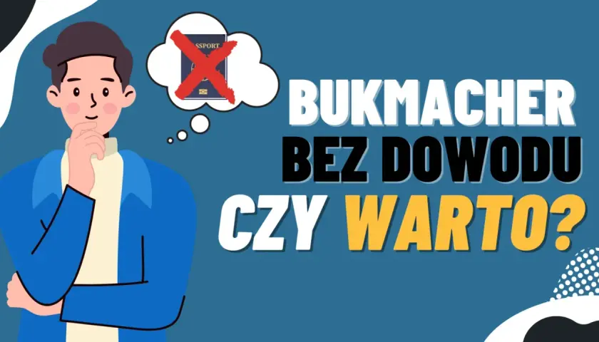 Zastanawiasz się nad bukmacherem bez dowodu? Ilustracja pokazuje mężczyznę w trakcie refleksji, z przekreślonym paszportem w chmurce myśli.