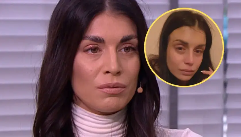 Magdalena Stępień w zbliżeniu, z mniejszym zdjęciem w kółku, gdzie widać jej smutną twarz.