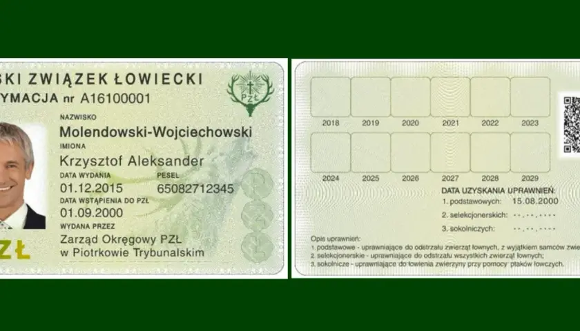 Legitymacja PZŁ Krzysztofa Molendowskiego-Wojciechowskiego. Czy myśliwy ponosi koszt wymiany legitymacji w zł?