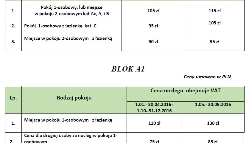 Cennik sanatorium Krystyna w Busku-Zdroju - poznaj ceny i usługi