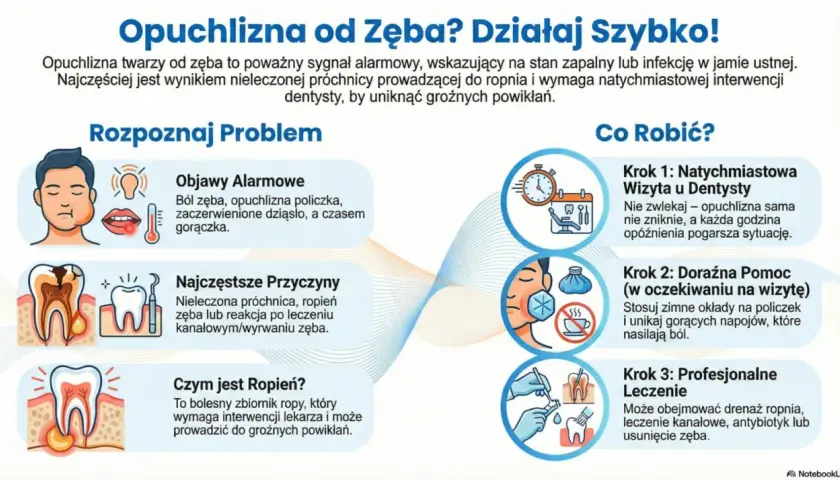 Opuchlizna od zęba to sygnał infekcji. Objawy: ból, obrzęk, gorączka. Przyczyny: próchnica, ropień. Działaj szybko: wizyta u dentysty, zimne okłady, leczenie.
