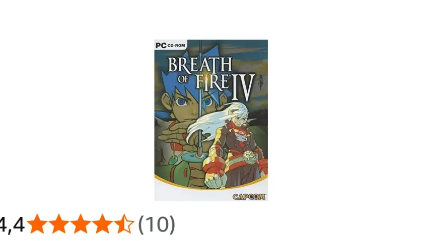 Okładka gry PC CD-ROM Breath of Fire IV z postaciami Ryu i Fou-Lu.