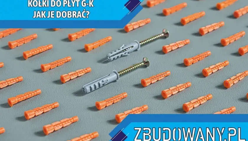 Pomarańczowe kołki do płyt gipsowych i dwa szare z wkrętami. Wytrzymałość kołków do płyt g-k jest kluczowa przy montażu.