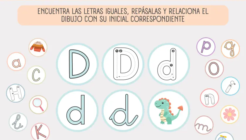 Juego para aprender el abecedario para imprimir mayúsculas y minúsculas, con letras y dibujos para relacionar.