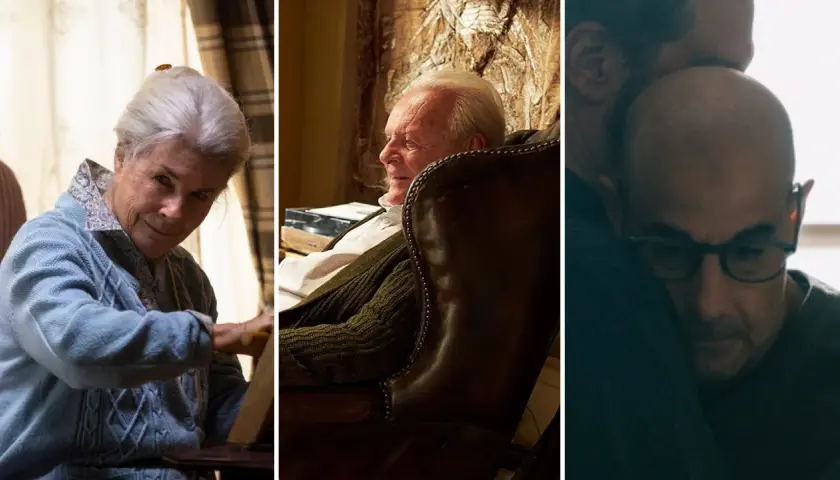 Wzruszające filmy o alzheimerze: starsza pani, starszy pan w fotelu, dwóch mężczyzn w uścisku.