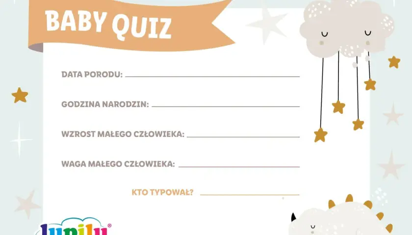 Baby quiz na baby shower! Wypełnij datę, godzinę, wzrost i wagę dziecka. Kto pierwszy zgadnie?