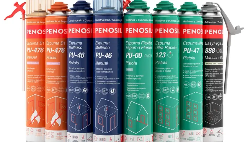 Latas de poliuretano expandido Penosil para construcción y aislamiento.