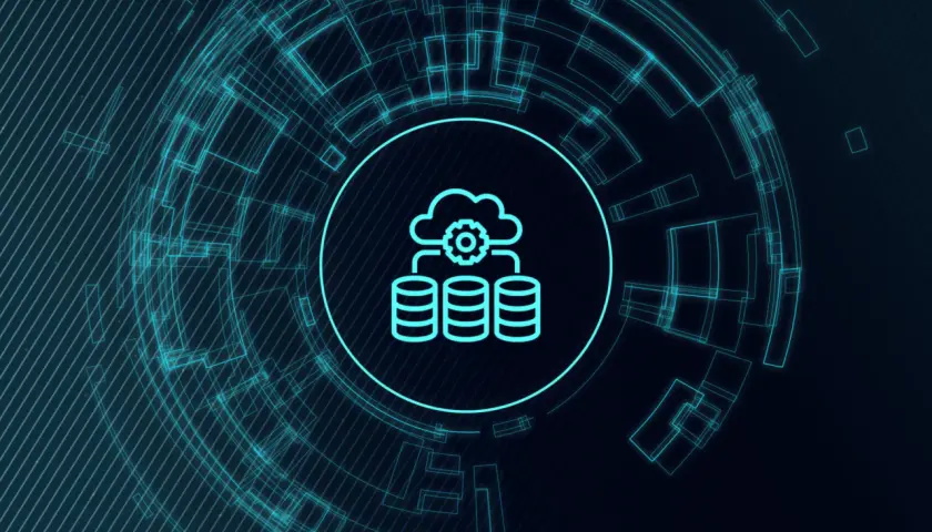 Icona stilizzata di cloud e database, simbolo di gestione dati e cloud computing. Il query significato informatica è la ricerca di informazioni.