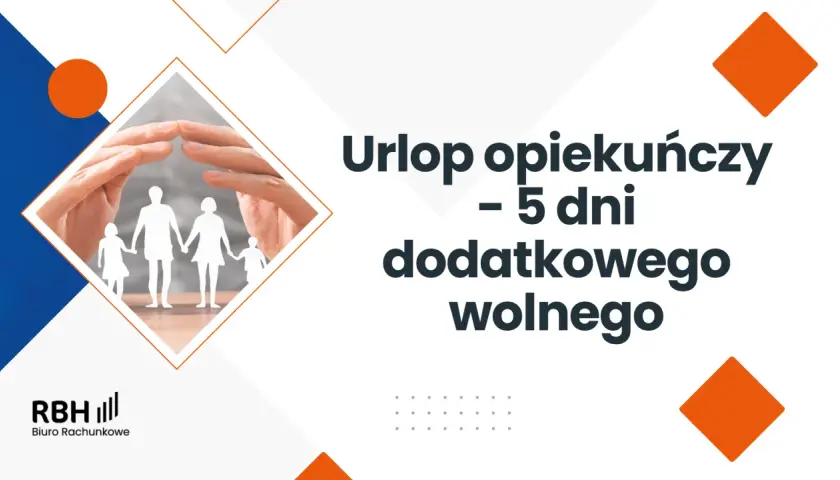 Urlop opiekuńczy - 5 dni dodatkowego wolnego. Dłonie chroniące sylwetki rodziny. RBH Biuro Rachunkowe.