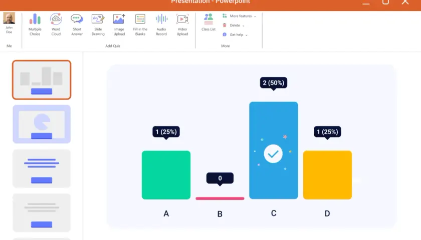 Wykres słupkowy w prezentacji PowerPoint pokazuje wyniki ankiety. Jakie rozszerzenie ma powerpoint? .pptx.