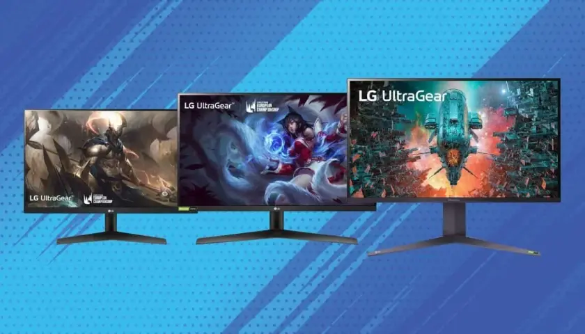 Trois écrans LG UltraGear affichent des scènes de jeux vidéo. Le taille écran ordinateur de bureau est idéal pour l'immersion.