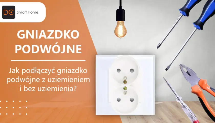 Jak podłączyć gniazdko podwójne z uziemieniem? Na zdjęciu podwójne gniazdko, śrubokręty i kombinerki.