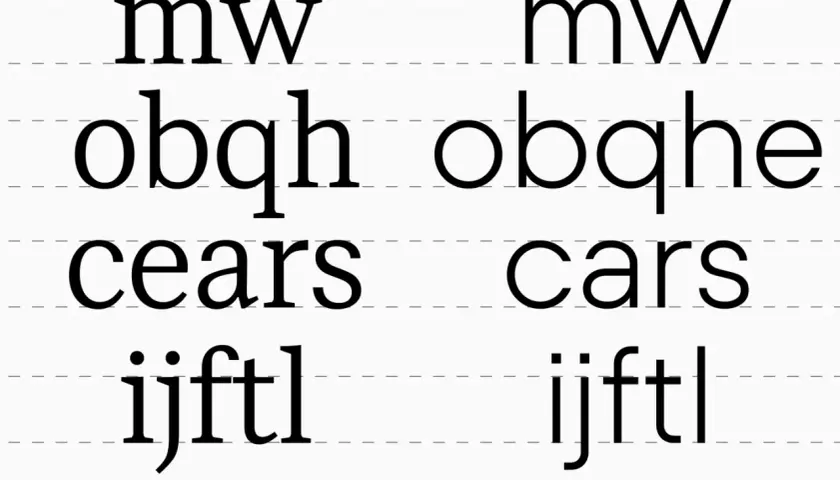 Líneas de texto con letras minúsculas: "mw", "obqh", "cears", "ijftl" y sus variaciones.