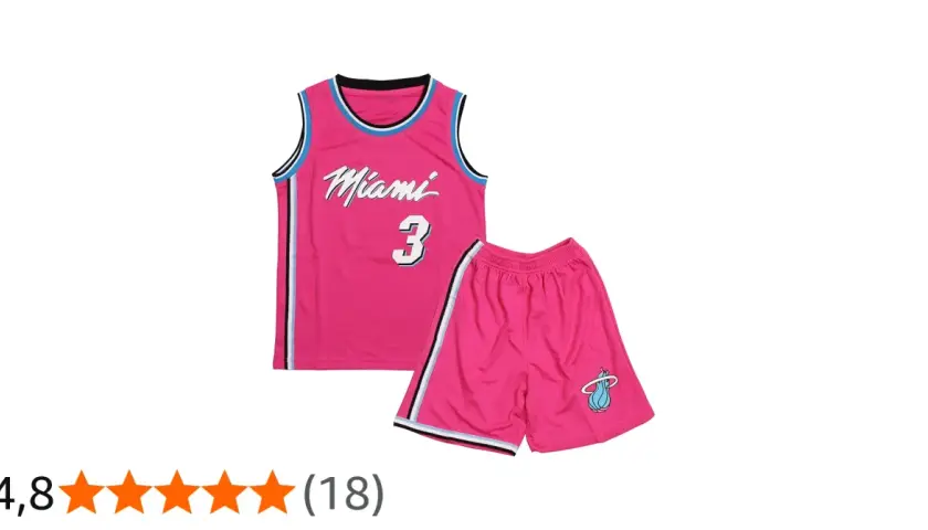 Różowe koszulki koszykarskie dla dzieci z napisem "Miami" i numerem 3, idealne dla małych fanów sportu.