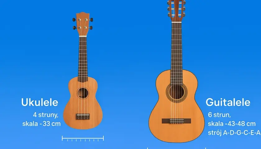 Ukulele i guitalele – mała gitara jak się nazywa? Porównanie instrumentów: ukulele 4 struny, guitalele 6 strun.
