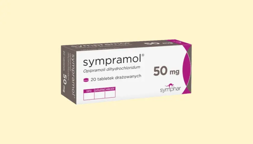 Opakowanie leku **sympramol** 50 mg, zawierające 20 tabletek drażowanych.
