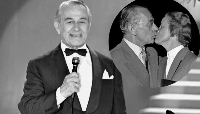 Mieczysław Fogg z mikrofonem i w tle pocałunek z ukochaną – jego podwójne życie.
