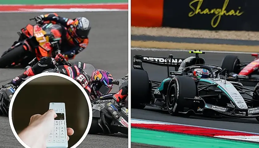 Motociclistas en acción y un coche de F1 en Shanghai. ¡Disfruta del motogp en abierto desde tu sofá!