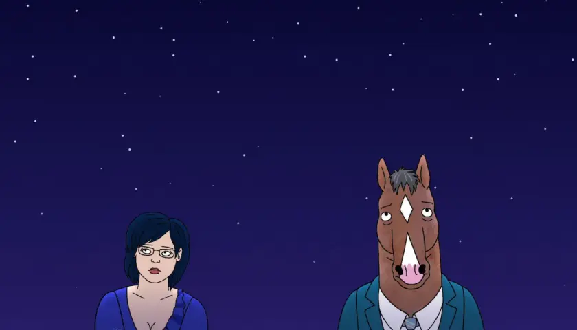 Pod gwiazdami Diane i BoJack, symbolizujący różnicę między szczęśliwym zakończeniem a zakończeniem słodko-gorzkim.