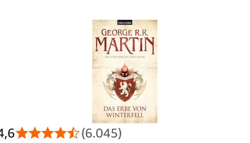 Das Buchcover "Das Erbe von Winterfell" von George R.R. Martin zeigt das Wappen von Haus Stark, das auf den Kampf um den eisernen Thron hindeutet.