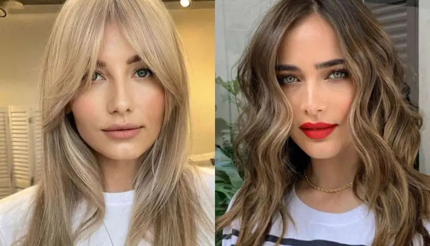 Dos estilos de cortes de pelo que quitan años: rubio con flequillo abierto y castaño ondulado con mechas.