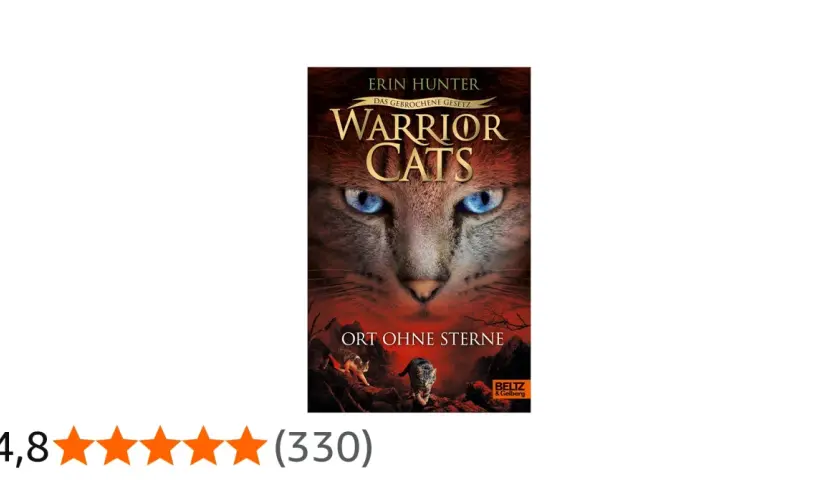 Cover von "Warrior Cats: Das gebrochene Gesetz" mit einem bedrohlichen Katzengesicht und zwei Katzen im Vordergrund.