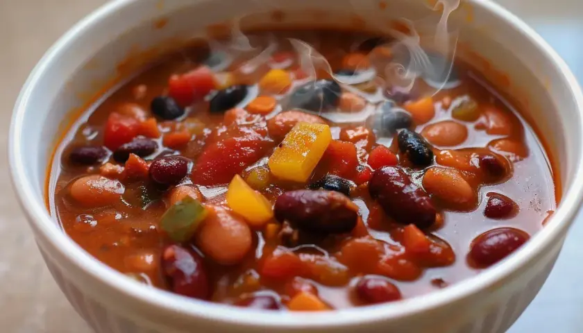 Varm och ångande chili sin carne med bönor, tomater och paprika. Perfekt för ett mysigt recept.