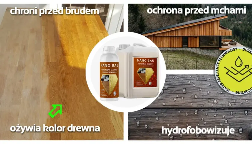 Pokost lniany ożywia drewno, chroni przed brudem i mchami, tworząc hydrofobową powłokę.