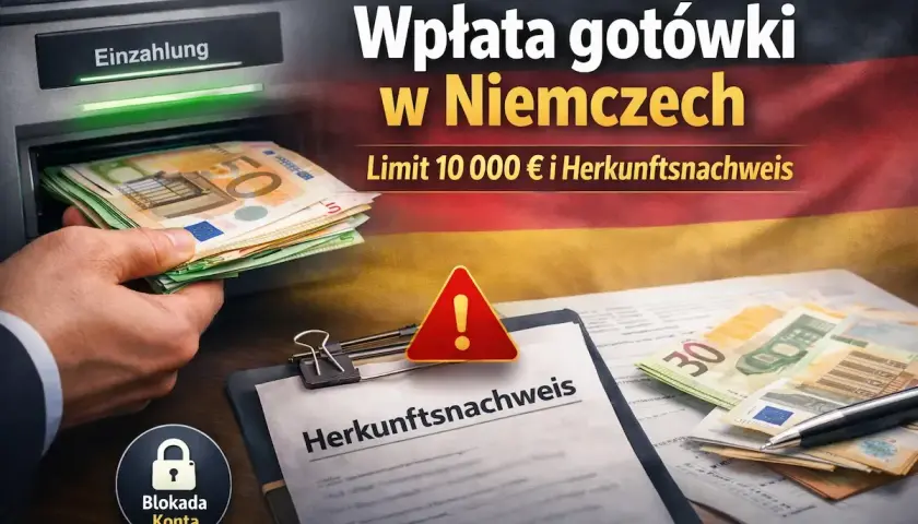 Wpłata gotówki w Niemczech: ile euro można przewieźć z Niemiec do Polski? Limit 10 000 € i dowód pochodzenia.
