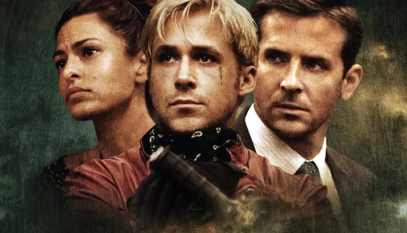 Bradley Cooper i Ryan Gosling i Eva Mendes i filmen The Place Beyond the Pines.