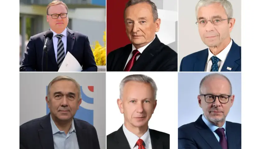 Sześciu mężczyzn, senatorowie Platformy Obywatelskiej, w garniturach i krawatach.