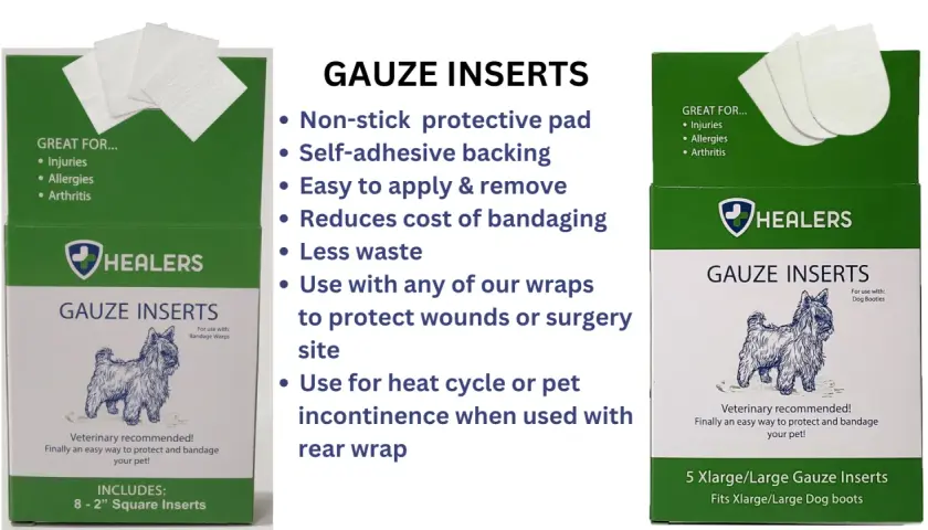 Wkładki z gazy Healers zapewniają bioprotect dla zwierząt, chroniąc rany i miejsca po operacjach. Łatwe w użyciu, samoprzylepne.
