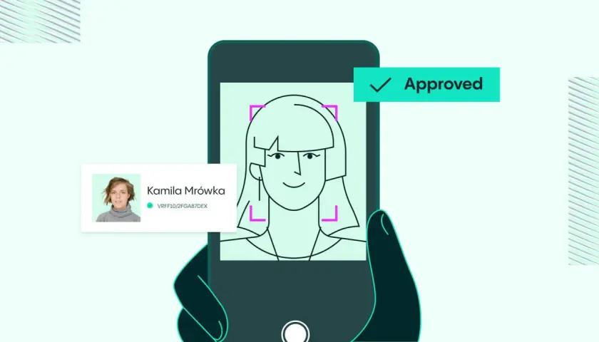 Proceso de verificación de identidad completado. La foto de Kamila Mrówka aparece en la pantalla del móvil, aprobada.