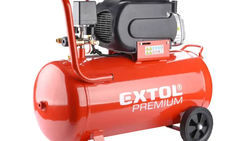 Compresor Extol Premium rojo, ideal para saber que compresor necesito para pintar un coche.
