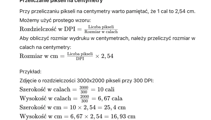 Obliczenia ile dpi do druku. Wzory i przykład przeliczania pikseli na centymetry dla wydruku.