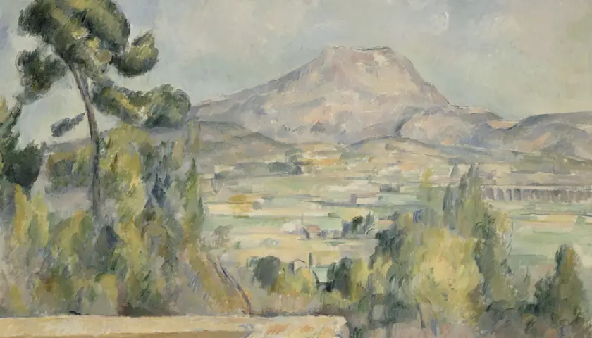 Paysage provençal, avec le Mont Sainte-Victoire en arrière-plan, évoquant les influences de Paul Cézanne.