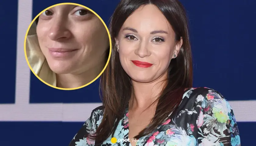 Maria Dejmek z mężem na zdjęciu. Uśmiechnięta kobieta w kwiecistej sukience i zbliżenie na jej twarz bez makijażu.