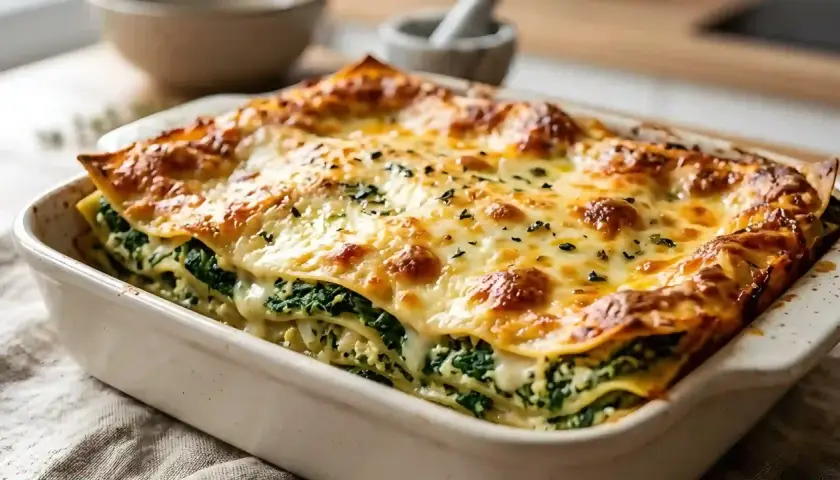 Lasagnes à la ricotta et épinards, une recette italienne réconfortante aux couches généreuses de fromage fondant et de verdure.