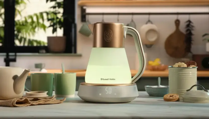 Czajnik Russell Hobbs z podświetleniem LED i cyfrowym wyświetlaczem temperatury 50°C idealny, by dowiedzieć się, ile parzyć rumianek.