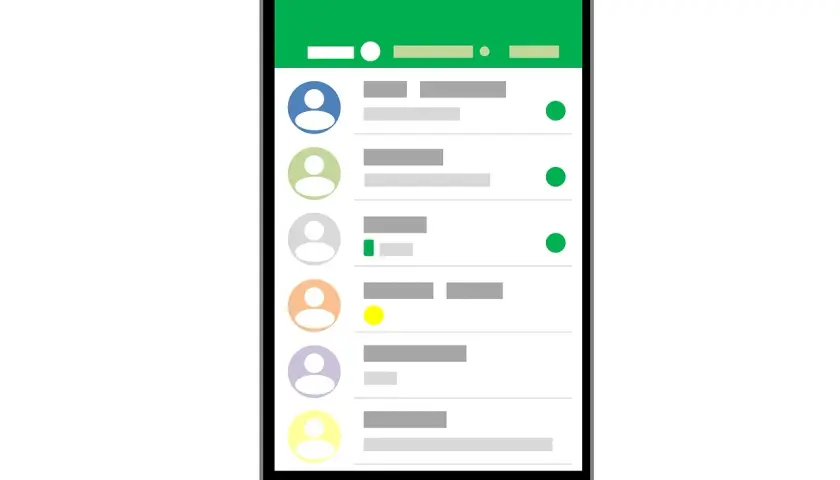 Ekran telefonu z listą kontaktów, przypominający interfejs aplikacji do komunikacji, np. Viber. Co to jest Viber? To aplikacja do darmowych rozmów i wiadomości.