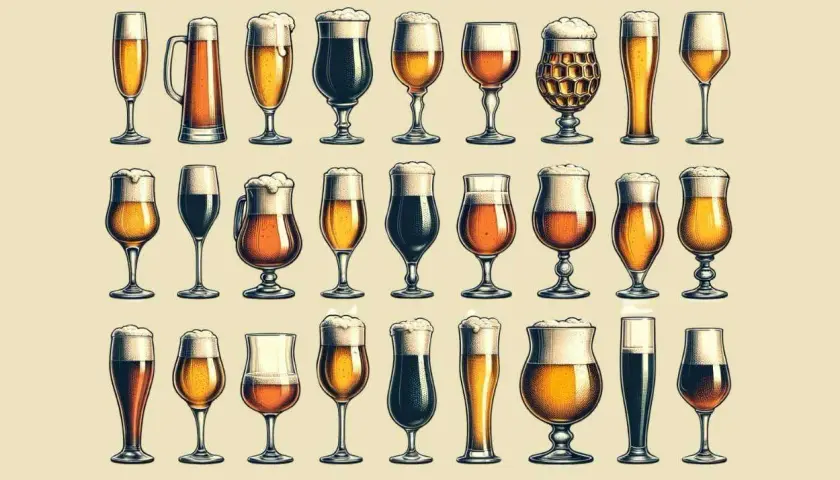 Vielfalt an Bierglas Arten: Von schlanken Tulpen bis zu bauchigen Krügen, jedes Glas präsentiert das Bier anders.