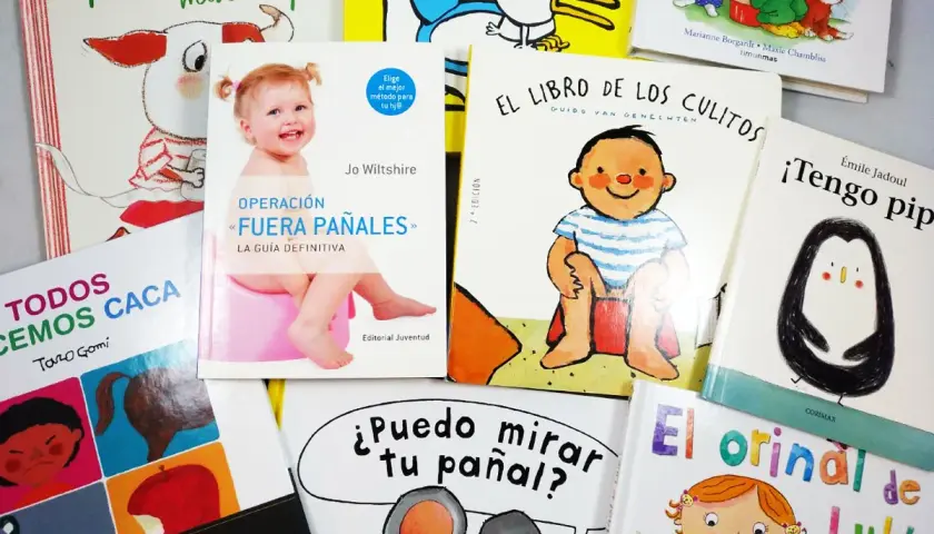 Colección de cuentos para quitar el pañal, con títulos como "Operación Fuera Pañales" y "El Libro de los Culitos", para ayudar a los peques en esta etapa.